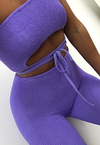 UNDERBOOB BANDEAU & SHORTS RAVE CO-ORD IN LILAC CRINKLE