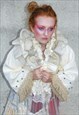 Ivory Clown Core Ruffle Frill Crop Jacket With Pearls L/XL
