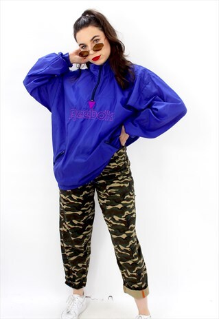 90'S RETRO BLUE OVERSIZED 1/4 ZIP RAIN JACKET