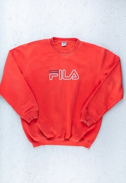 90s Fila Red Embroidered Spell Out Logo Sweatshirt - B2864