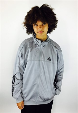 VINTAGE SILVER RAVE ADIDAS 90S EMBROIDERED TRACK JACKET