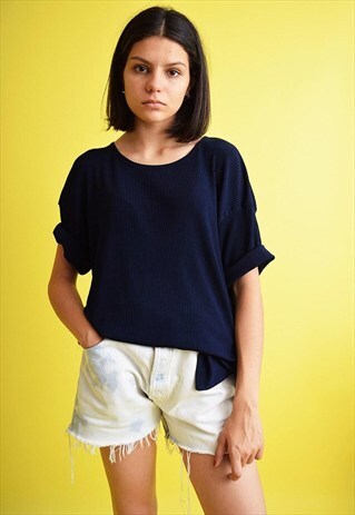 90'S RETRO GRUNGE NAVY OVERSIZED JERSEY TOP BLOUSE TEE