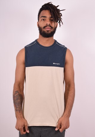 CHAMPION MENS VINTAGE VEST TOP XL BEIGE 90S