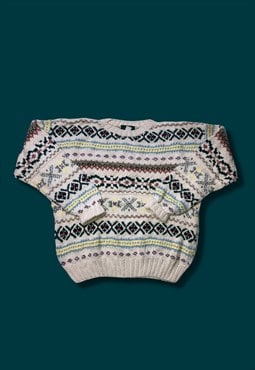 vintage cream multicoloured knitted jumper 