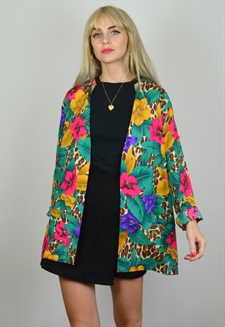 VINTAGE 90S COLOURFUL FLORAL PRINT FESTIVAL SHIRT / JACKET