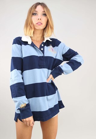VINTAGE RETRO OVERSIZED LONG SLEEVE STRIPE RUGBY TOP T-SHIRT