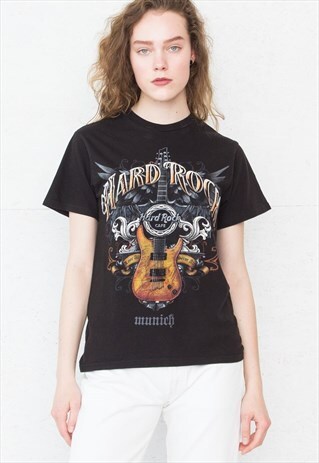 90S VINTAGE BLACK HARD ROCK CREW NECK LOGO T-SHIRT