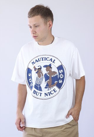 80S VINTAGE MENS NAUTICAL BUT NICE T-SHIRT