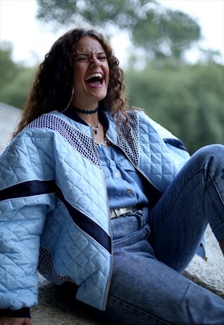 SKY BLUE QUILTED BOMBER JACKET