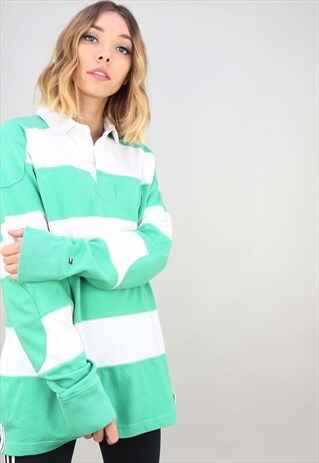 VINTAGE OVERSIZED TOMMY HILFIGER STRIPE RUGBY SHIRT TOP
