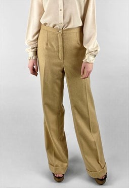 70's Beige Wool Vintage Flared Low Rise Trousers