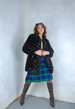 Vintage y2k black grey fluffy afghan warm penny lane jacket