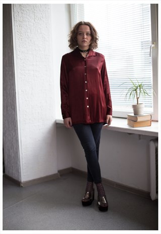 VINTAGE 80'S BROWN SHIMMERING LONG SLEEVES BLOUSE