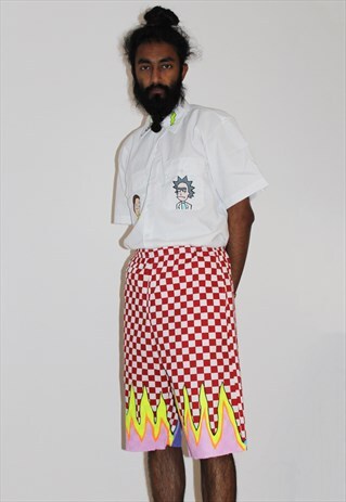 FLAME HAND-PAINTED CHECKERED SHORTS