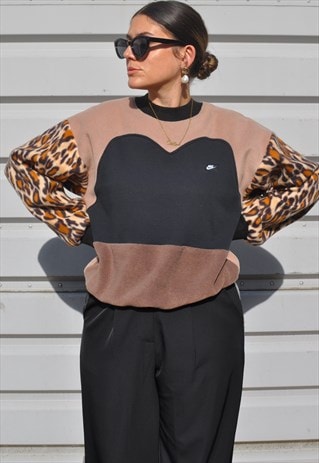 Y2K vintage reworked Nike leopard & brown fleece sweatshirt