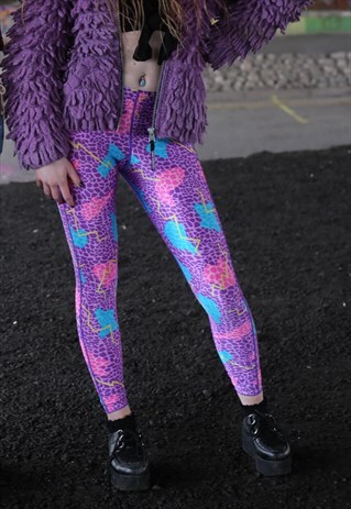 FUNKY PURPLE VINTAGE LEGGINGS 80'S 90'S CRAZY FESTIVAL