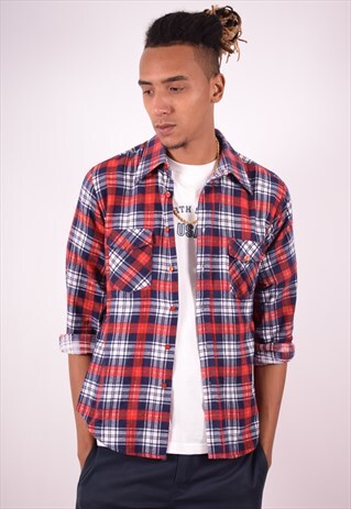 MENS VINTAGE FLANNEL SHIRT LARGE MULTI CHECK 90S