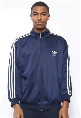 VINTAGE ADIDAS LOGO TRACK JACKET NAVY BLUE