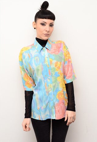 VINTAGE 90'S DREAMY PASTEL FLORAL PATTERNED OVERSIZED SHIRT