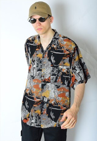 VINTAGE 80S DARK ABSTRACT SHORTS SLEEVE SHIRT