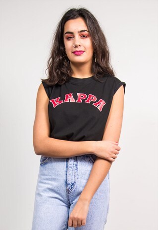 90'S VINTAGE KAPPA BLACK VEST TOP T-SHIRT