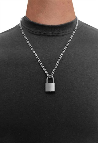 20" 20MM PADLOCK PENDANT 3MM NECKLACE CHAIN - SILVER