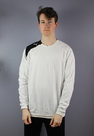 VINTAGE PUMA SWEATSHIRT WHITE BLACK PRINTED LOGOS