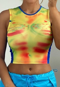 y2k Abstract Graphic Body Racer Top - Orange/Blue