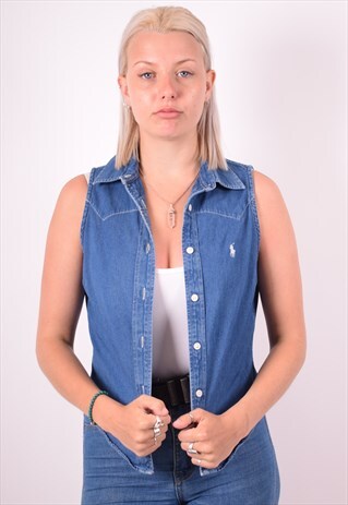 POLO RALPH LAUREN WOMENS VINTAGE DENIM SHIRT MEDIUM 90S