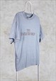 VINTAGE THE SWEATER SHOP T-SHIRT EMBROIDERED SPELL OUT BLUE