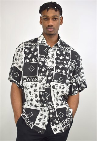 VINTAGE 90S BLACK WHITE MIX PRINT SHIRT
