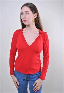 Red women vintage decollete blouse