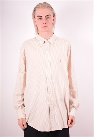 POLO RALPH LAUREN MENS VINTAGE SHIRT XL BEIGE STRIPES 90S