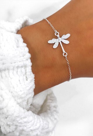 DRAGONFLY HANDMADE STERLING SILVER DAINTY CHARM BRACELET