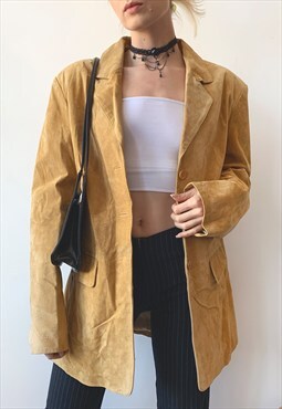 Vintage 90's Spring Beige Classic Real Suede Leather Coat
