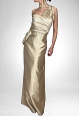 Gold One Shoulder Ball Evening Prom Bridesmaid Dress