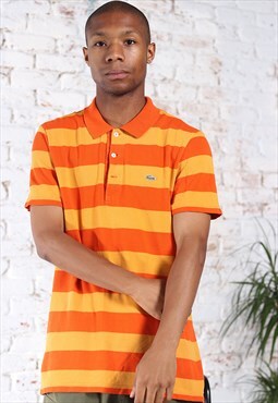 Vintage Lacoste Logo Striped Polo Shirt Orange
