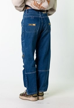 Blue Denim 90s Baggy Hip Hop  Cargo Skater Trousers Pants