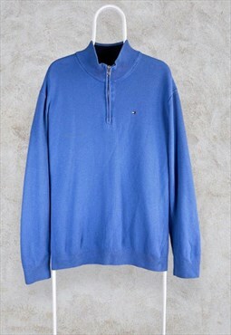 Blue Tommy Hilfiger Jumper 1/4 Zip Pullover XL