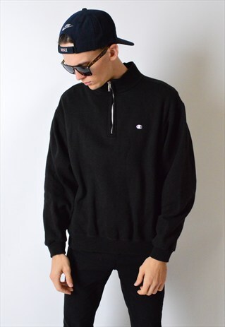VINTAGE 90S BLACK MINIMALIST 1/3 ZIPPER SWEATSHIRT JUMPER