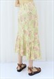 90S / Y2K VINTAGE YELLOW & PINK FLORAL MIDI SKIRT (SIZE M/L)