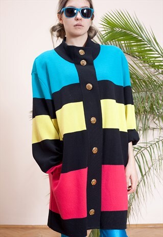LONG, VINTAGE, COLOUR BLOCK CARDIGAN