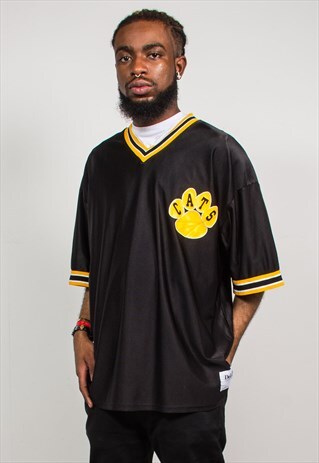 VINTAGE 90'S BLACK YELLOW T-SHIRT COLLEGE JERSEY
