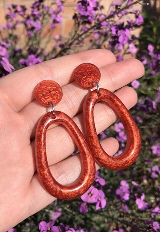 BURNT ORANGE EARRINGS, LOOP EARRINGS, STATEMENT EARRINGS