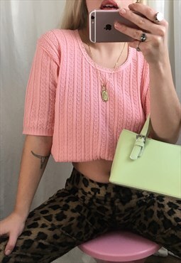 Vintage 1970s Baby Pink Fine Knit T-Shirt Top