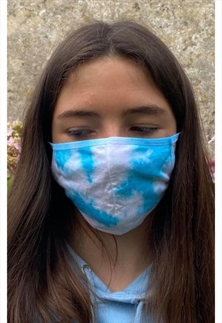AQUA TIEDYE COTTON FACE MASK