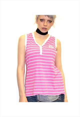 VINTAGE 90S PINK AND WHITE STRIPES POLO TSHIRT RALPH LAUREN