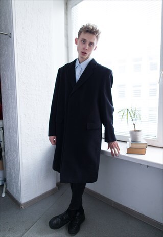 VINTAGE 80'S BLACK/NAVY MINIMALIST WOOL COAT