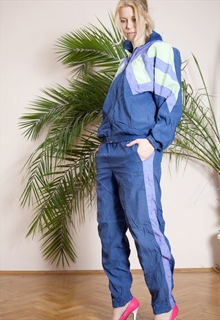 VINTAGE, NYLON, COLOURBLOCK WINDBREAKER SET FROM THE 90S