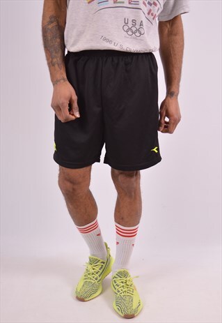 DIADORA MENS VINTAGE SHORTS LARGE BLACK 90S